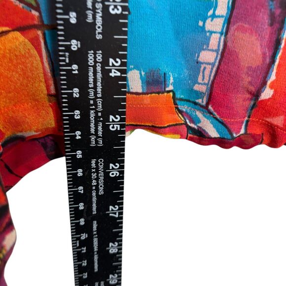 Chico's Blouse Women's 3 Colorful 100% Silk V-Neck Art To Wear Printed Top - Picture 6 of 8